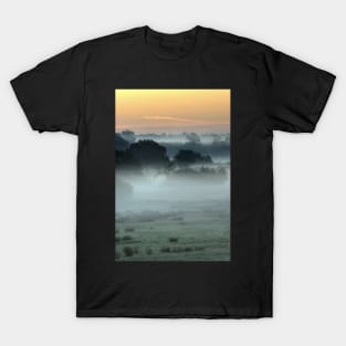 Pre-dawn light and mist over water meadows T-Shirt